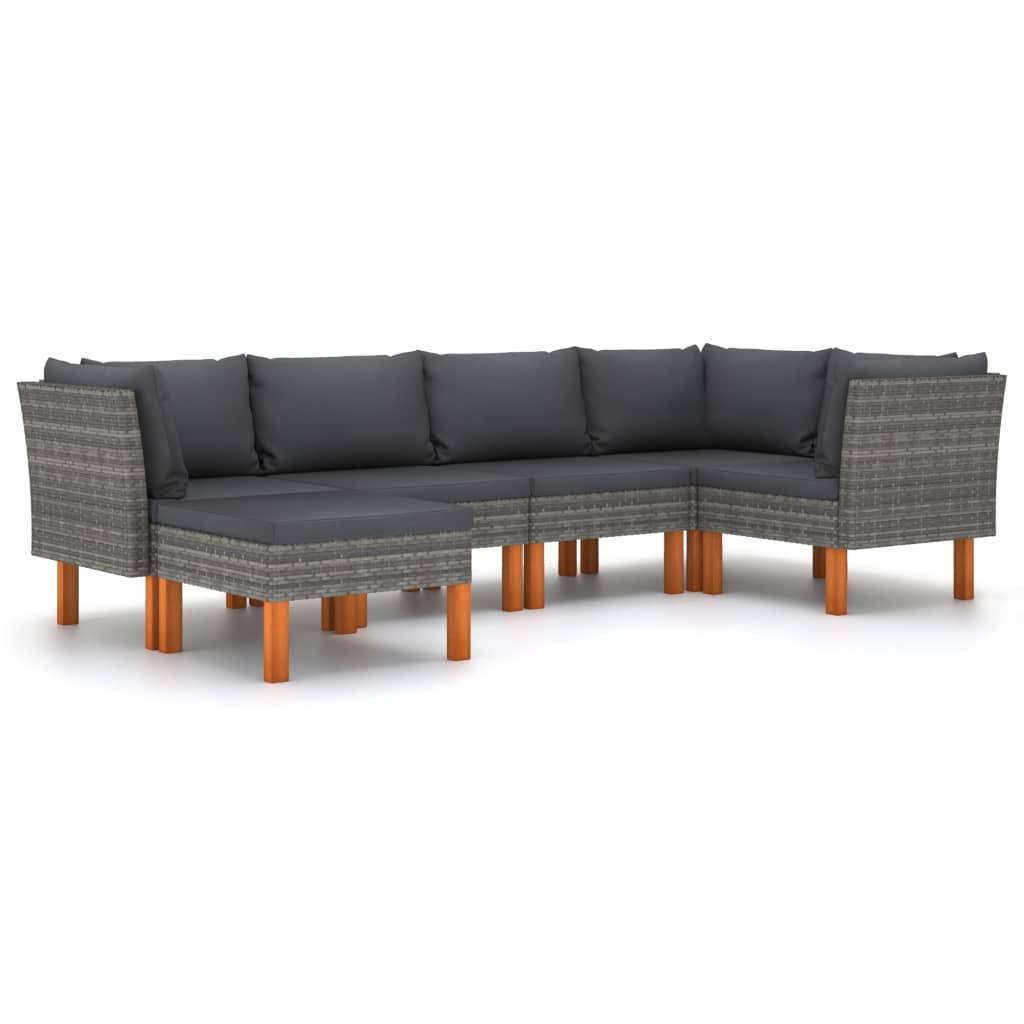 vidaXL 6-tlg. Garten-Lounge-Set mit Kissen Poly Rattan Grau