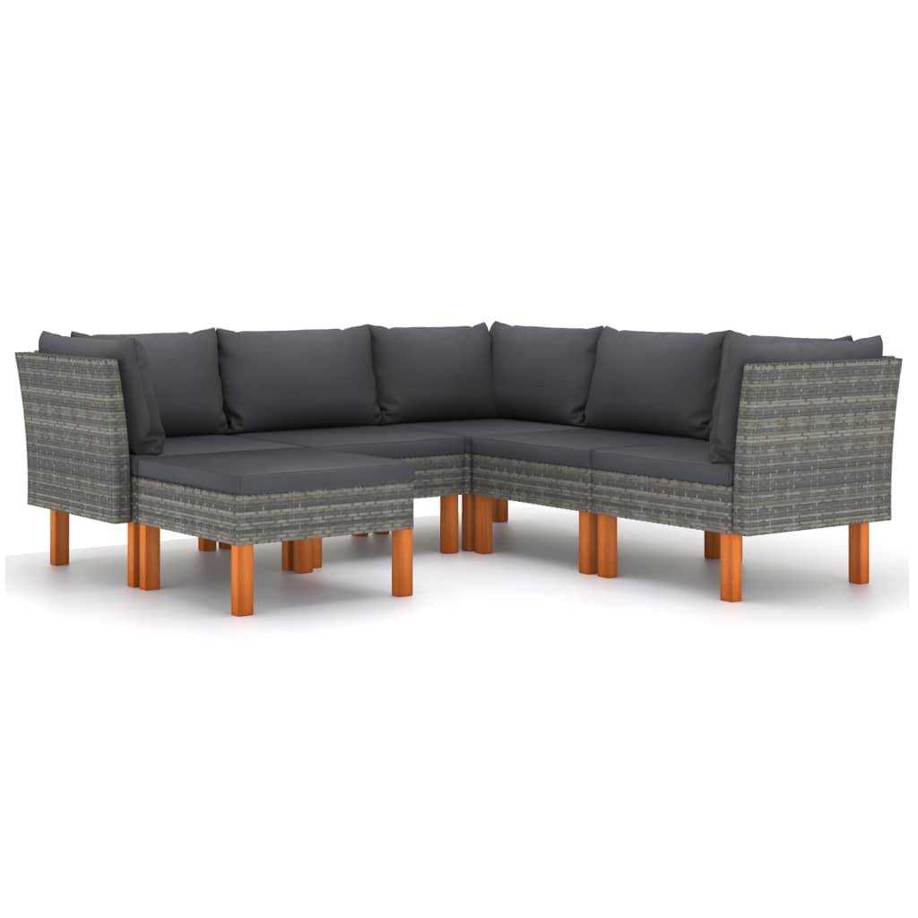 vidaXL 6-tlg. Garten-Lounge-Set mit Kissen Poly Rattan Grau