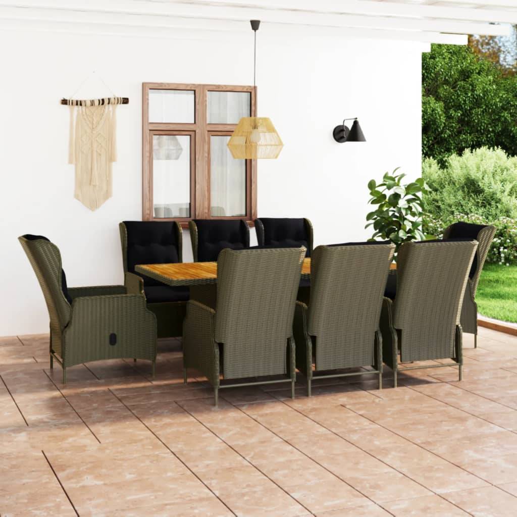 vidaXL 9-tlg. Garten-Essgruppe mit Auflagen Poly Rattan Braun