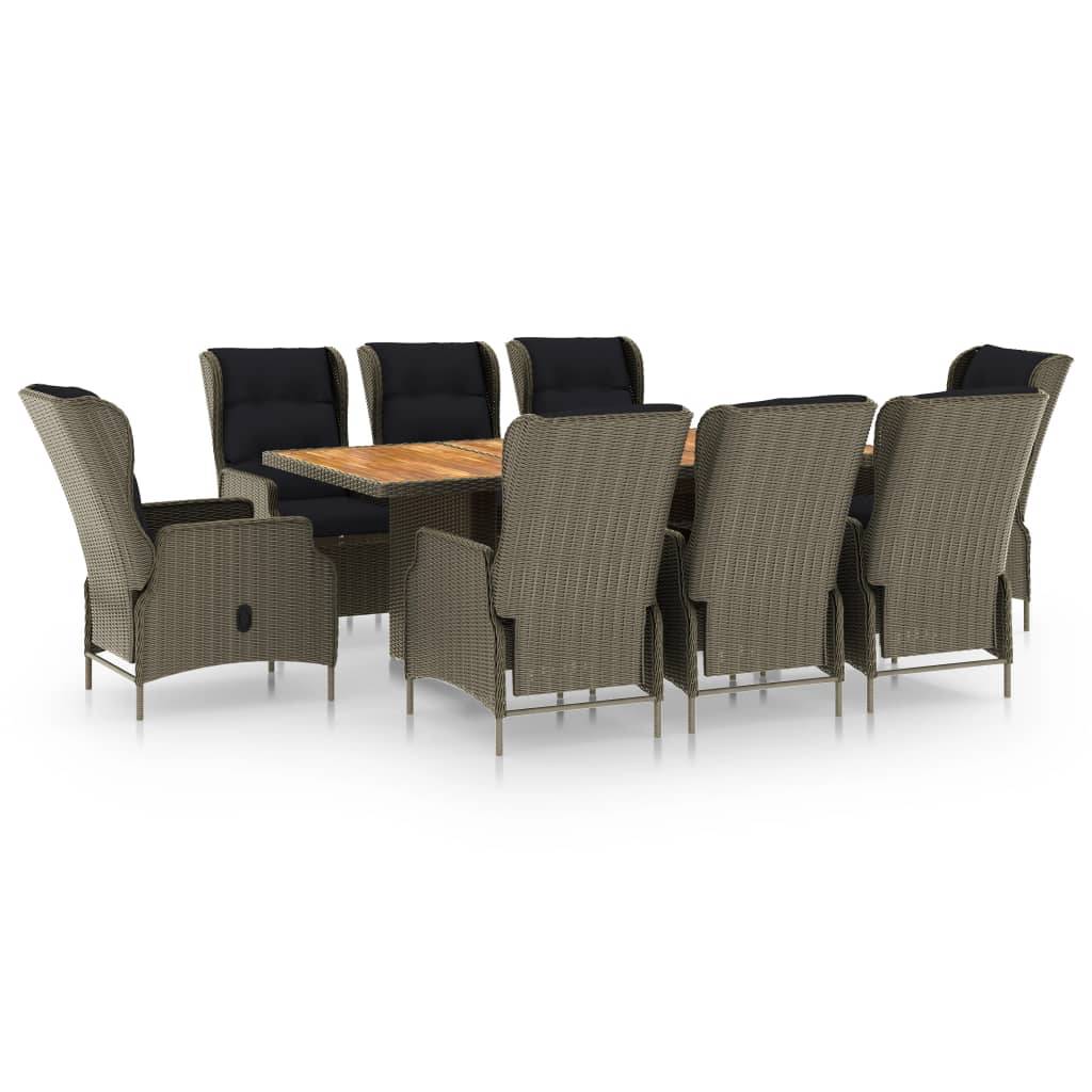 vidaXL 9-tlg. Garten-Essgruppe mit Auflagen Poly Rattan Braun