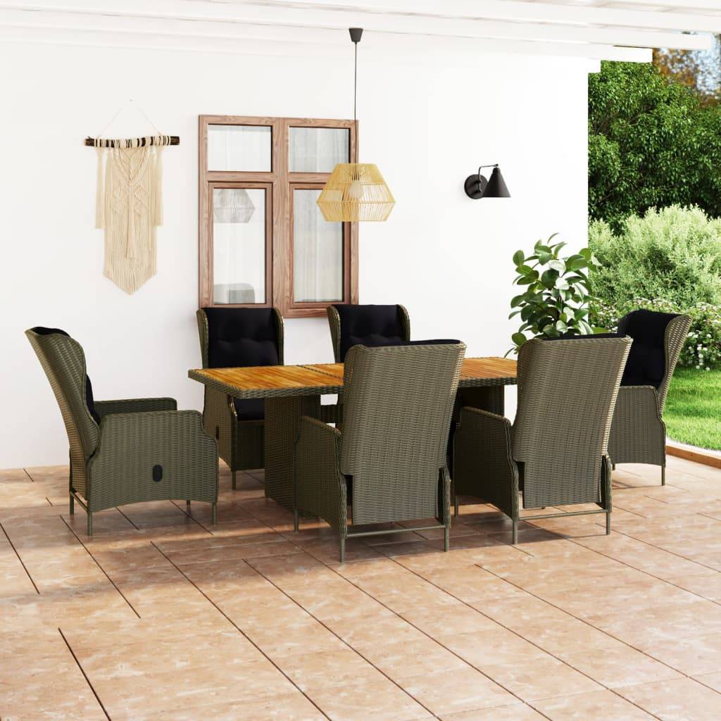 vidaXL 7-tlg. Garten-Essgruppe mit Auflagen Poly Rattan Braun