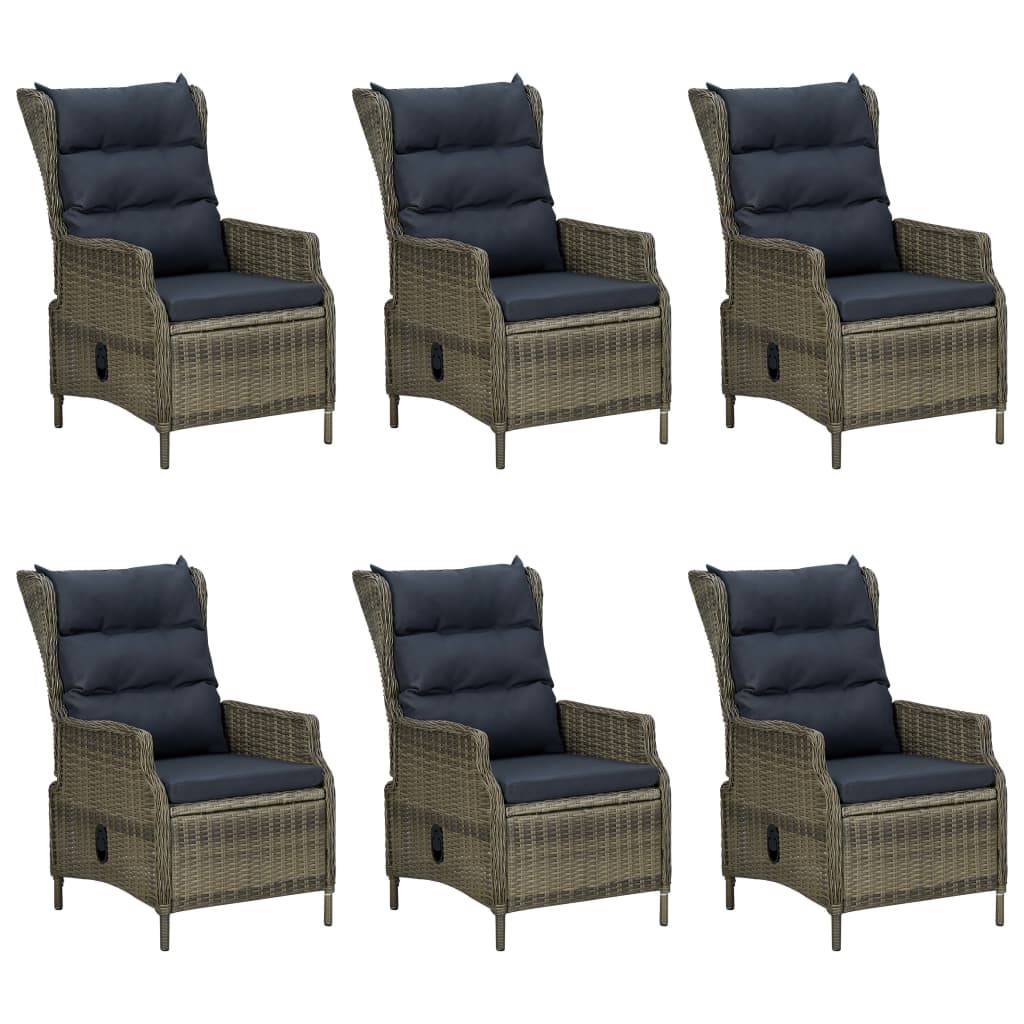 vidaXL 7-tlg. Garten-Essgruppe mit Auflagen Poly Rattan Braun