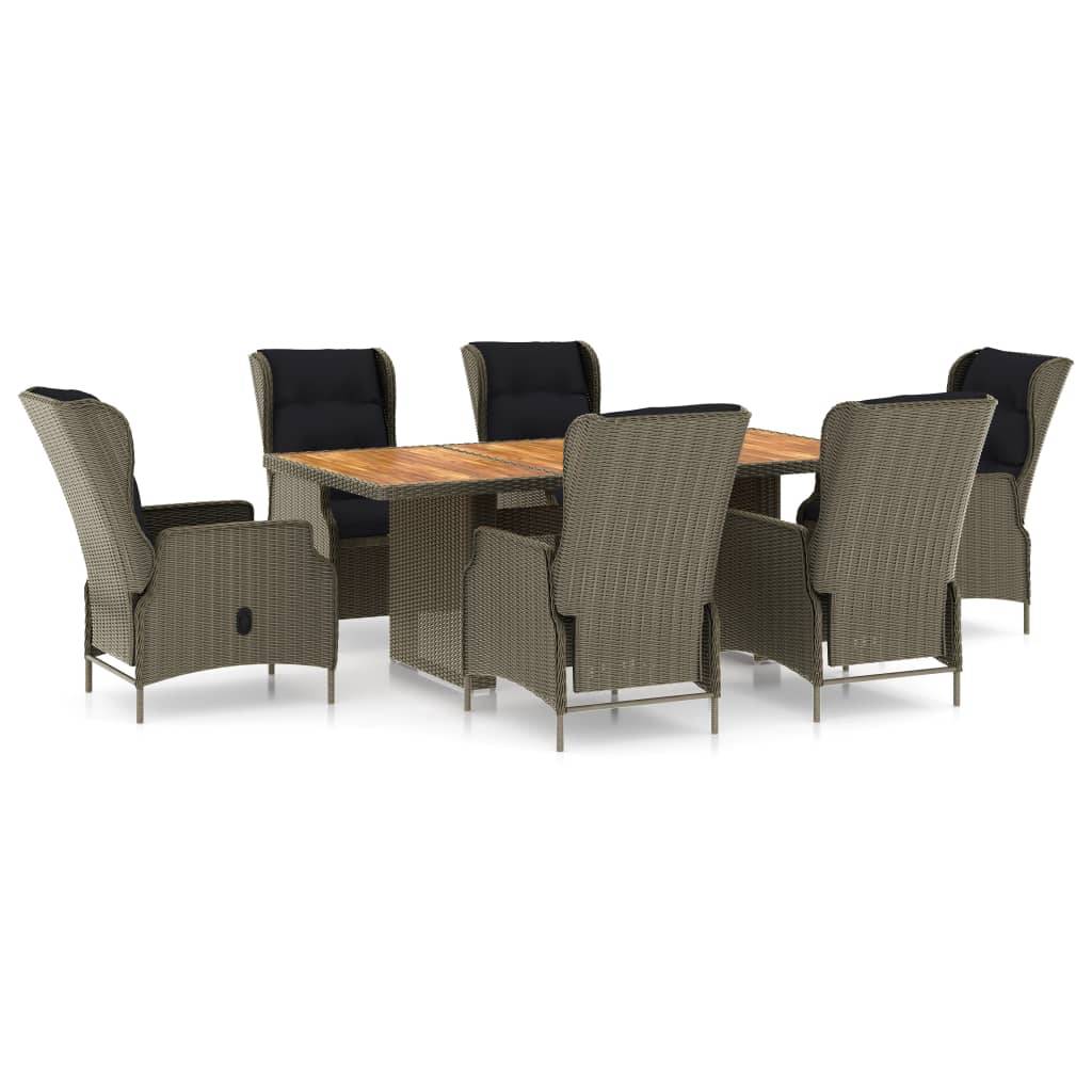 vidaXL 7-tlg. Garten-Essgruppe mit Auflagen Poly Rattan Braun