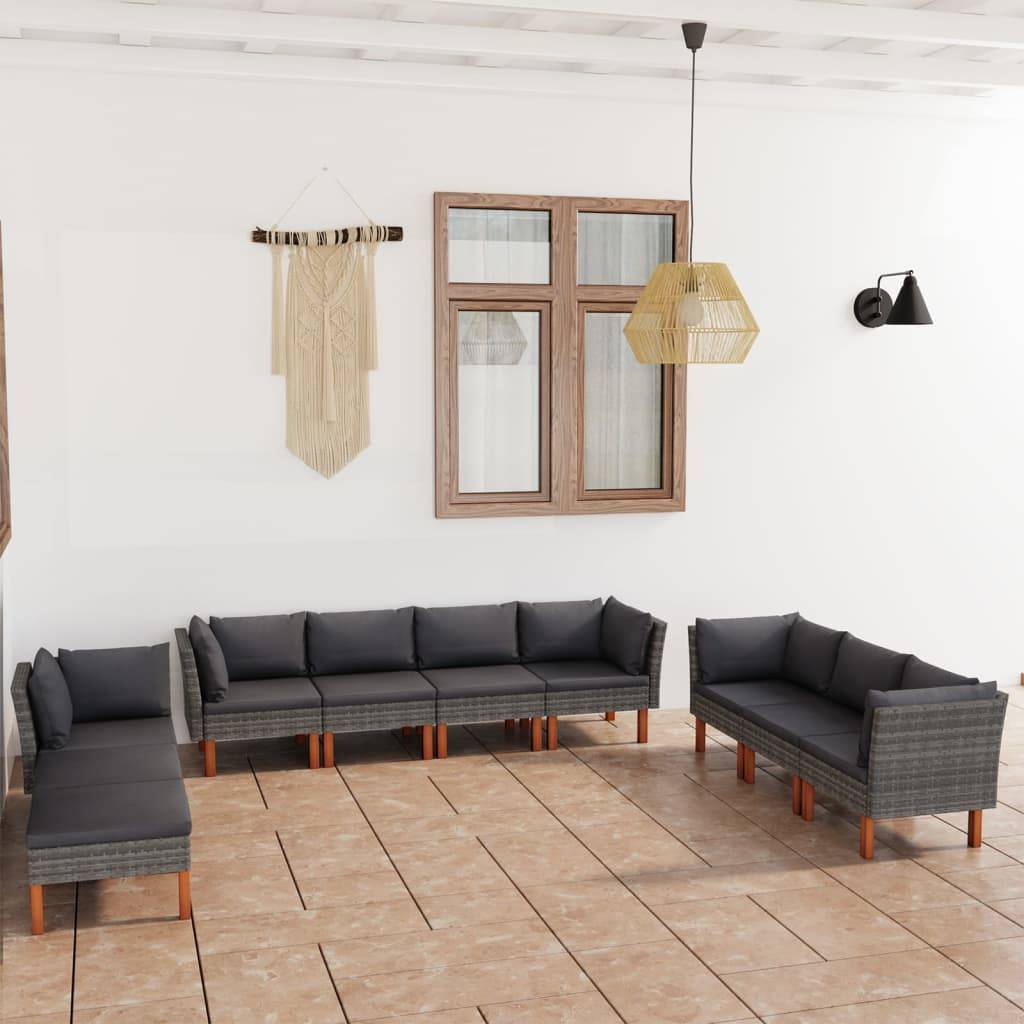 vidaXL 10-tlg. Garten-Lounge-Set mit Kissen Poly Rattan Grau