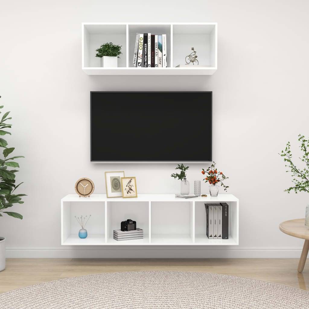 vidaXL 2-tlg. TV-Schrank-Set Weiß Holzwerkstoff