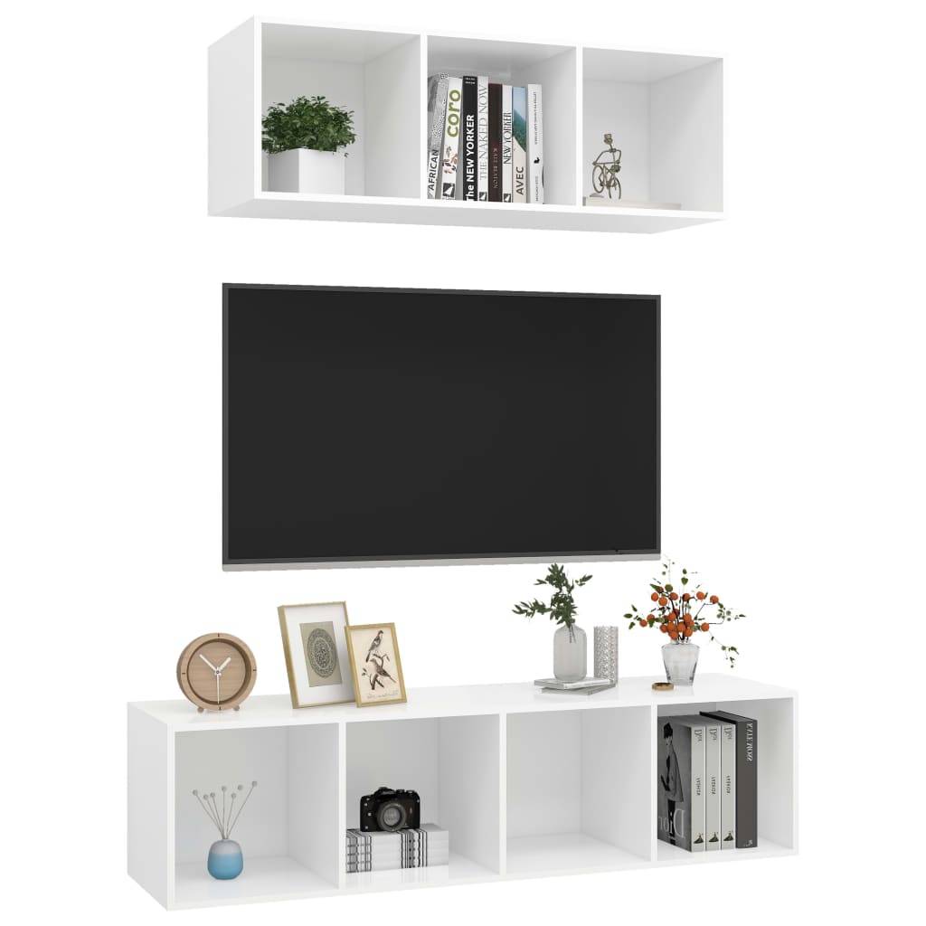vidaXL 2-tlg. TV-Schrank-Set Weiß Holzwerkstoff