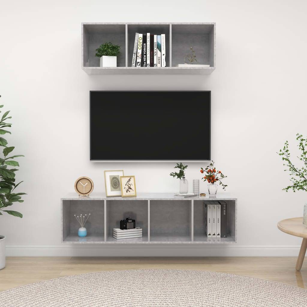 vidaXL 2-tlg. TV-Schrank-Set Betongrau Holzwerkstoff