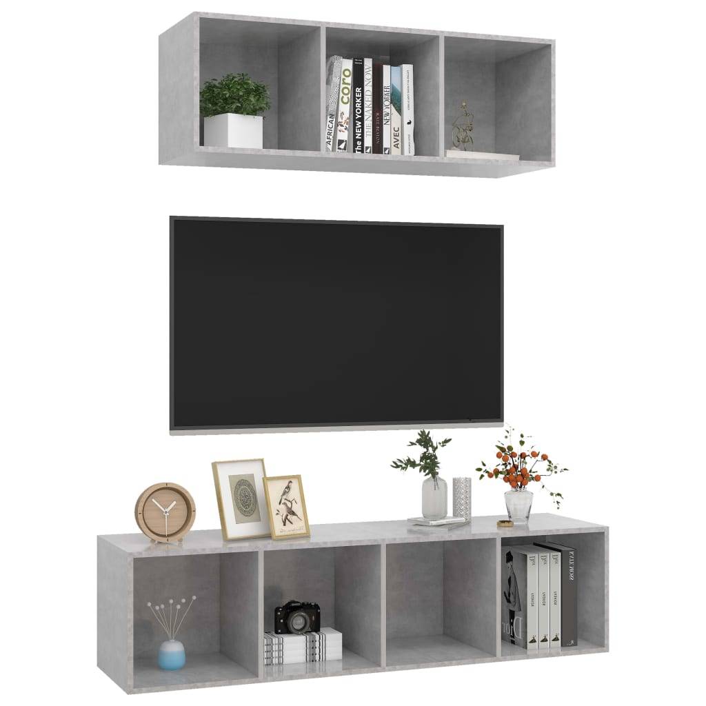 vidaXL 2-tlg. TV-Schrank-Set Betongrau Holzwerkstoff