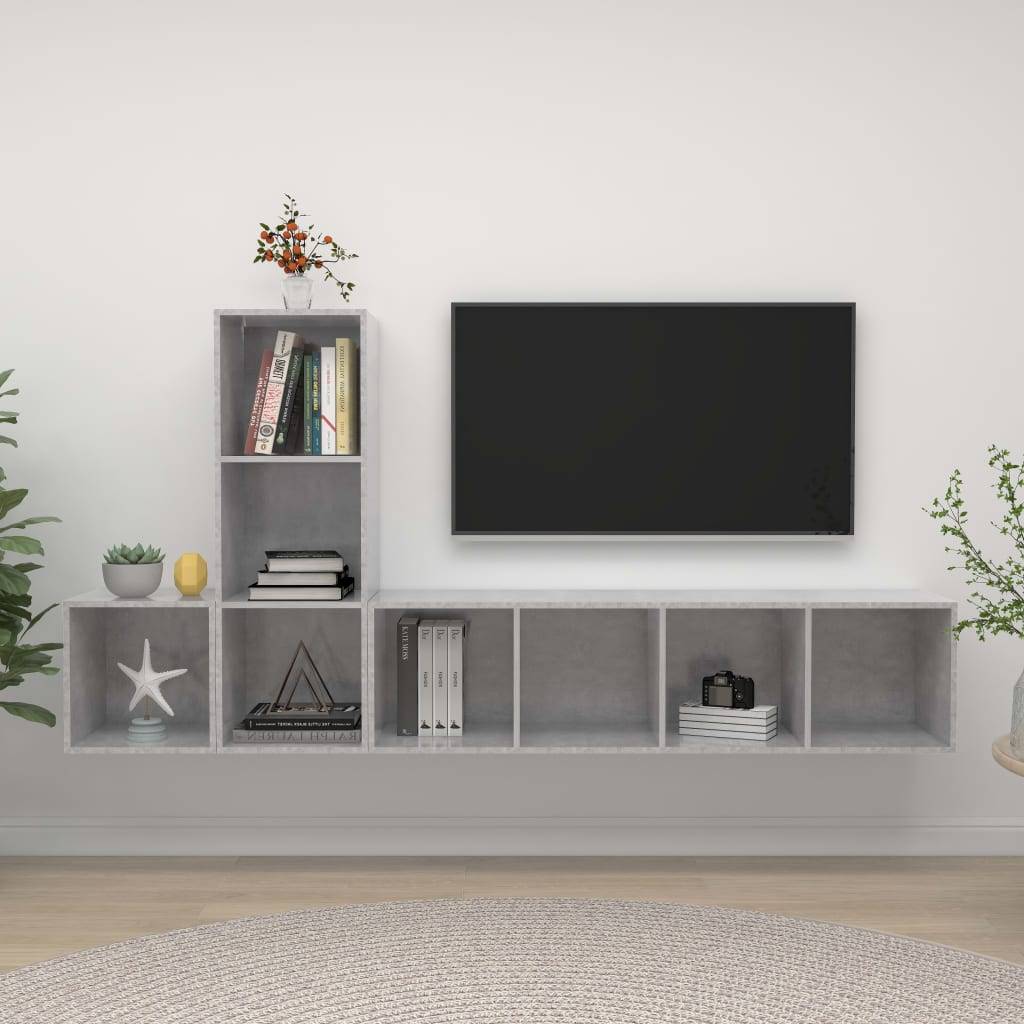 vidaXL 3-tlg. TV-Schrank-Set Betongrau Holzwerkstoff