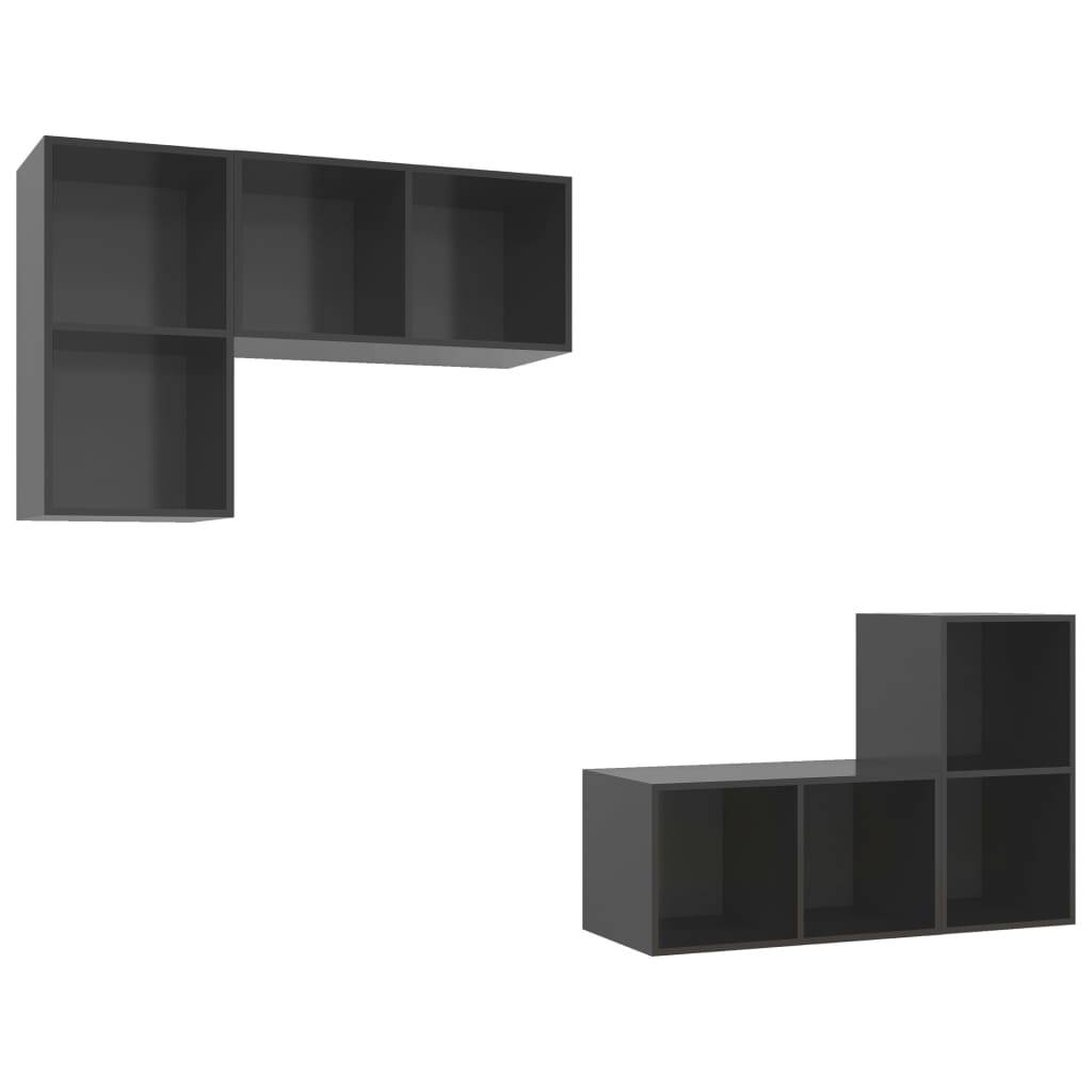 vidaXL TV-Wandschränke 4 Stk. Hochglanz-Grau Holzwerkstoff