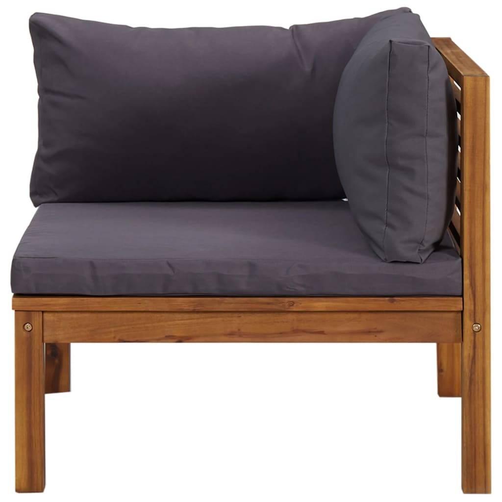 vidaXL Ecksofas 2 Stk. mit Dunkelgrauen Kissen Massivholz Teak
