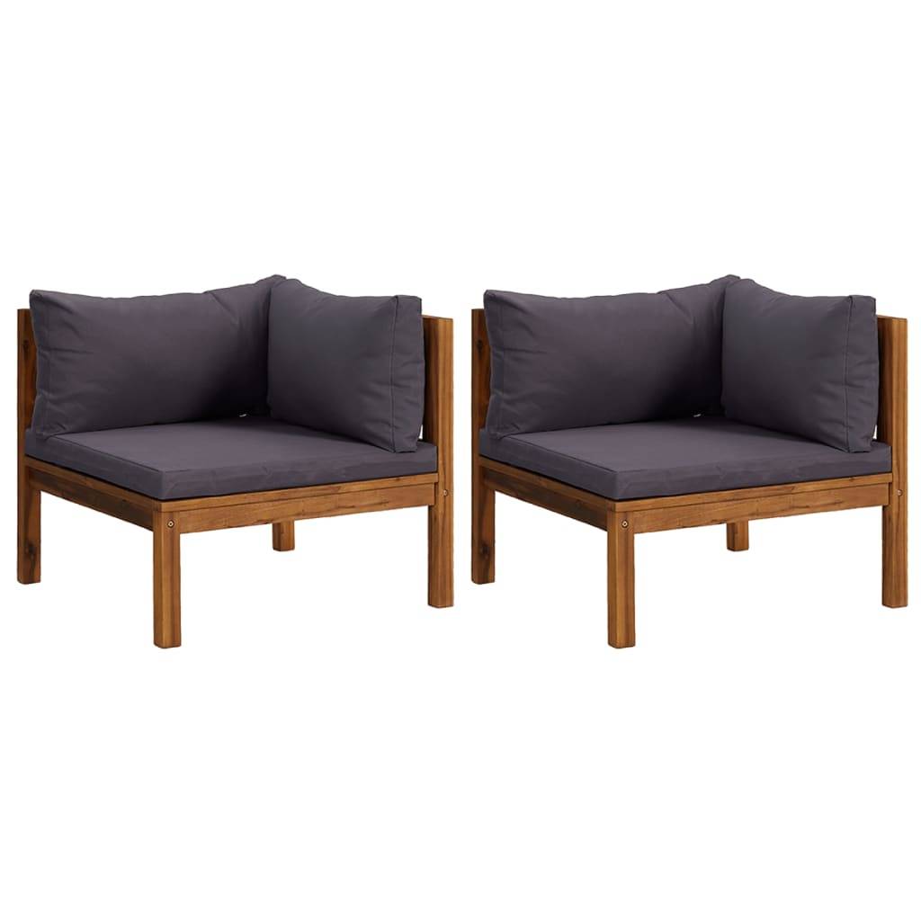 vidaXL Ecksofas 2 Stk. mit Dunkelgrauen Kissen Massivholz Teak