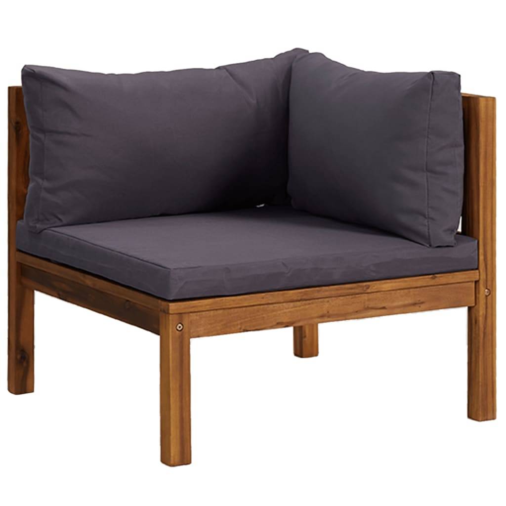 vidaXL Ecksofas 2 Stk. mit Dunkelgrauen Kissen Massivholz Teak