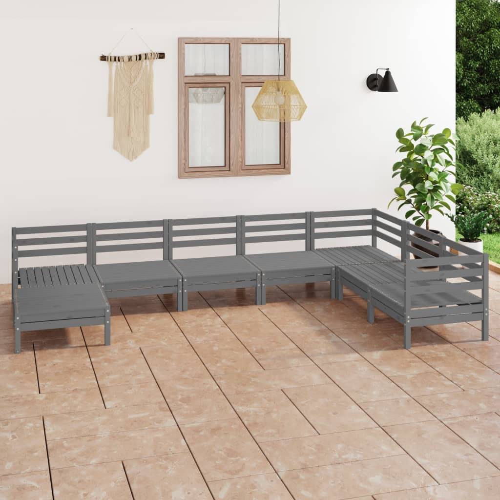 vidaXL 8-tlg. Garten-Lounge-Set Massivholz Kiefer Grau