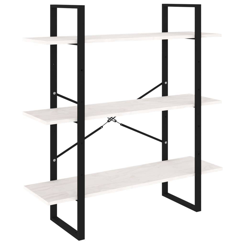 vidaXL Bücherregal 3 Böden Weiß 100x30x105 cm Massivholz Kiefer