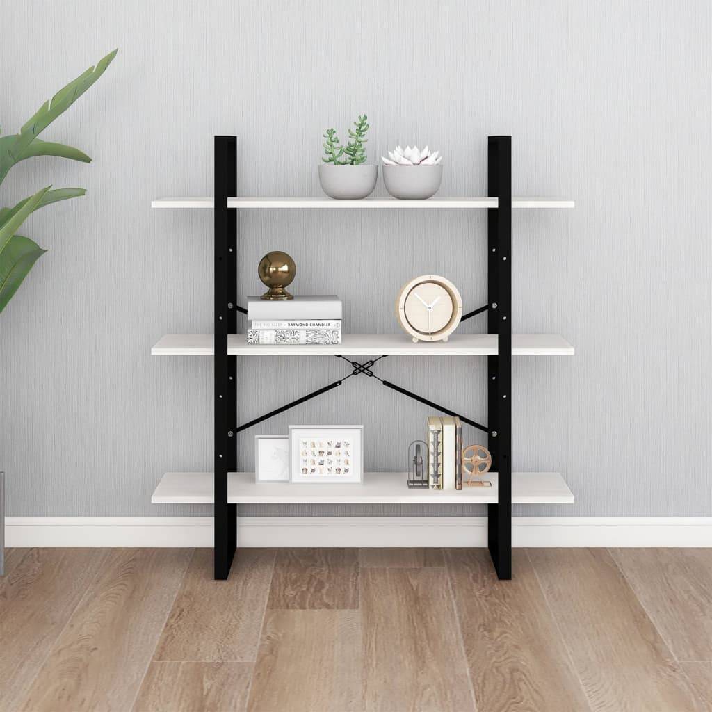 vidaXL Bücherregal 3 Böden Weiß 100x30x105 cm Massivholz Kiefer