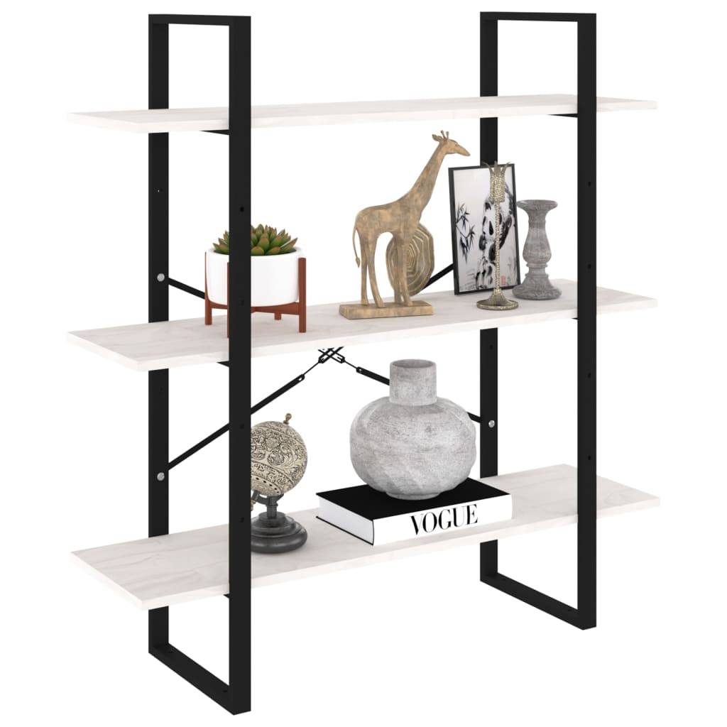 vidaXL Bücherregal 3 Böden Weiß 100x30x105 cm Massivholz Kiefer