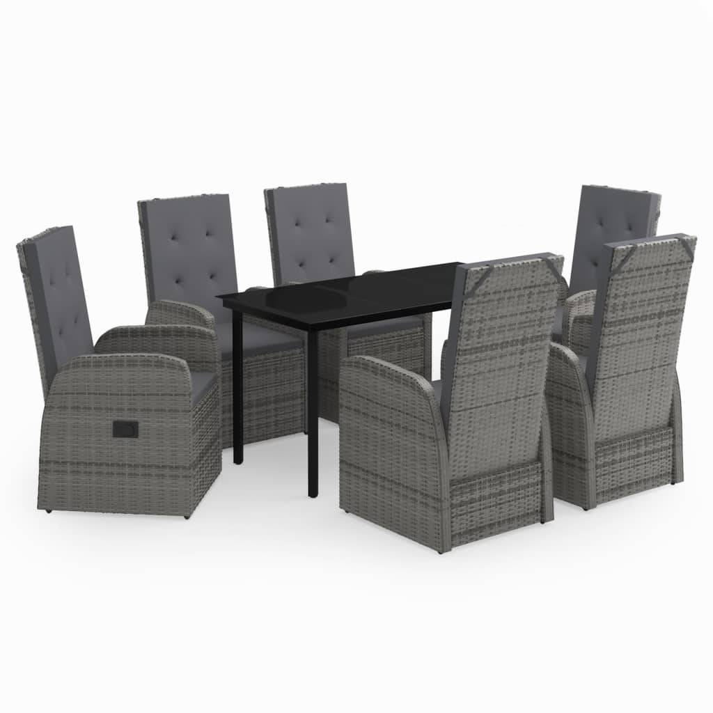 vidaXL 7-tlg. Garten-Essgruppe mit Kissen Grau