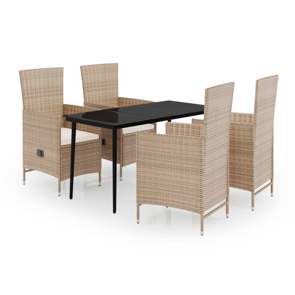 vidaXL 5-tlg. Garten-Essgruppe mit Kissen Beige