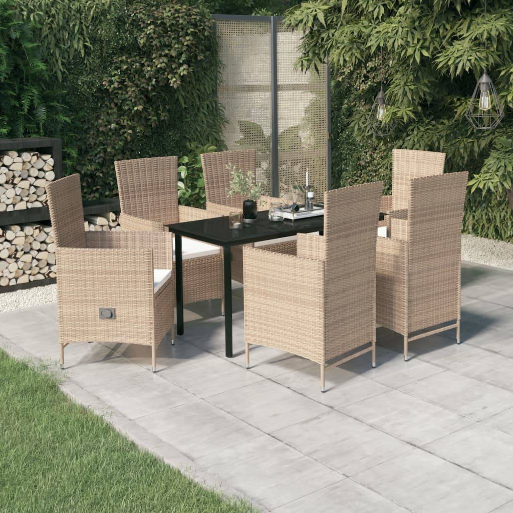 vidaXL 7-tlg. Garten-Essgruppe mit Kissen Beige