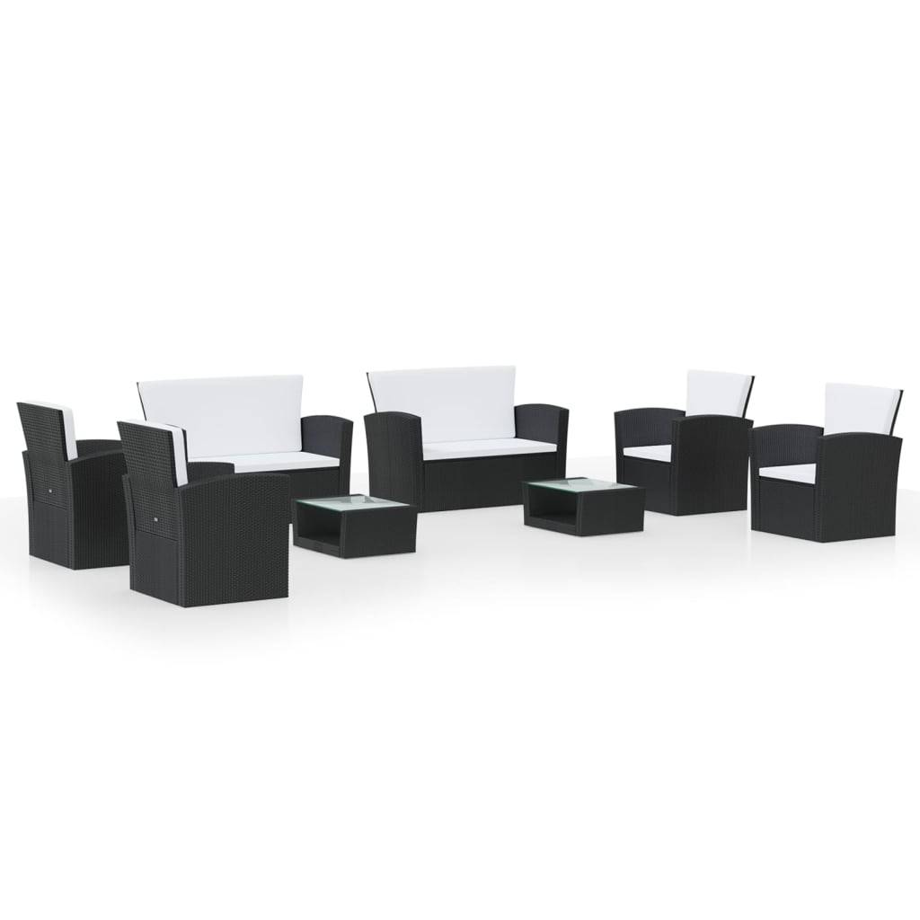 vidaXL 8-tlg. Garten-Lounge-Set mit Kissen Poly Rattan Schwarz