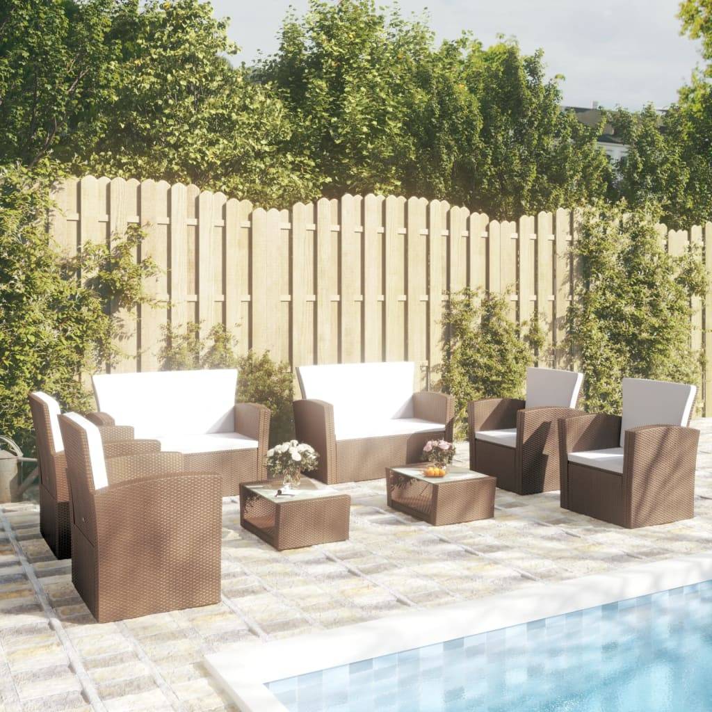 vidaXL 8-tlg. Garten-Lounge-Set mit Kissen Poly Rattan Braun