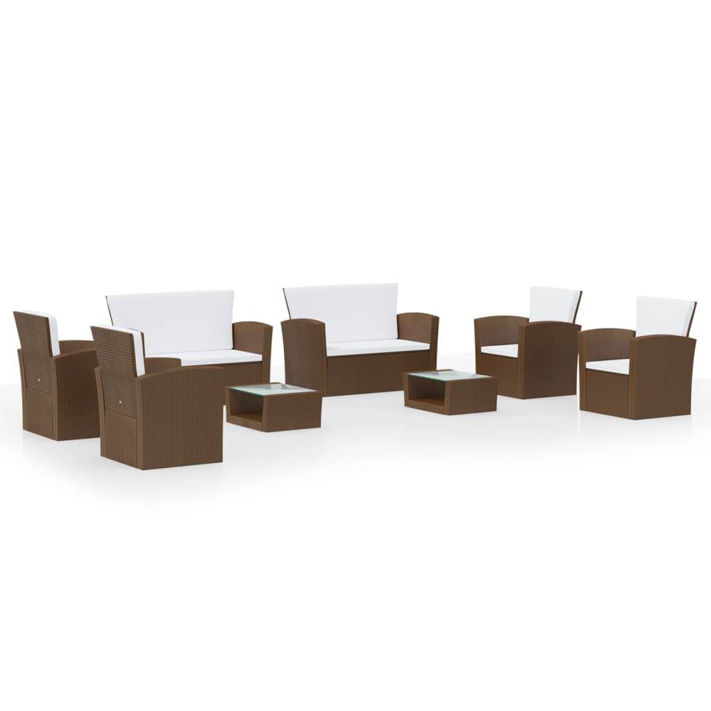 vidaXL 8-tlg. Garten-Lounge-Set mit Kissen Poly Rattan Braun