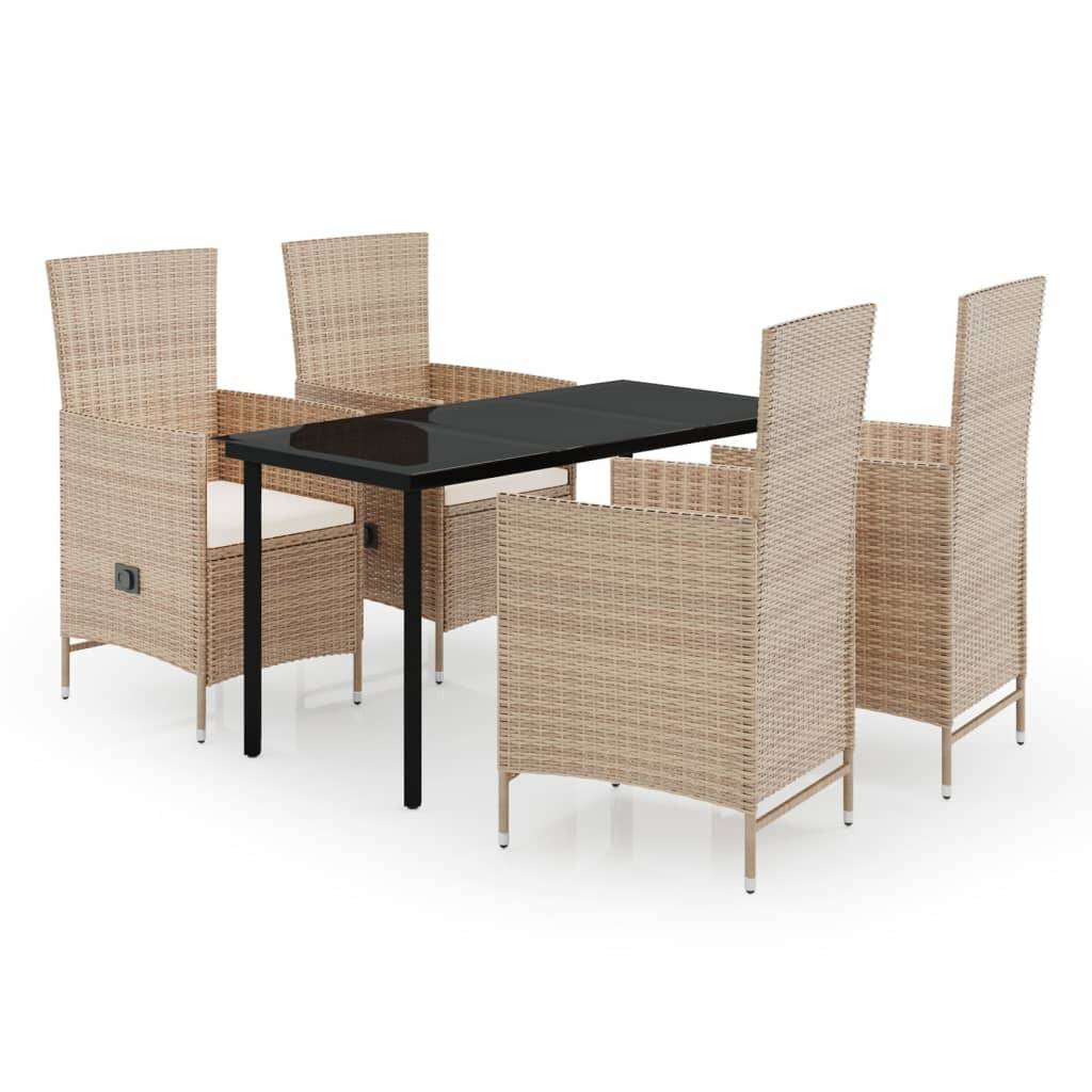 vidaXL 5-tlg. Garten-Essgruppe mit Kissen Beige