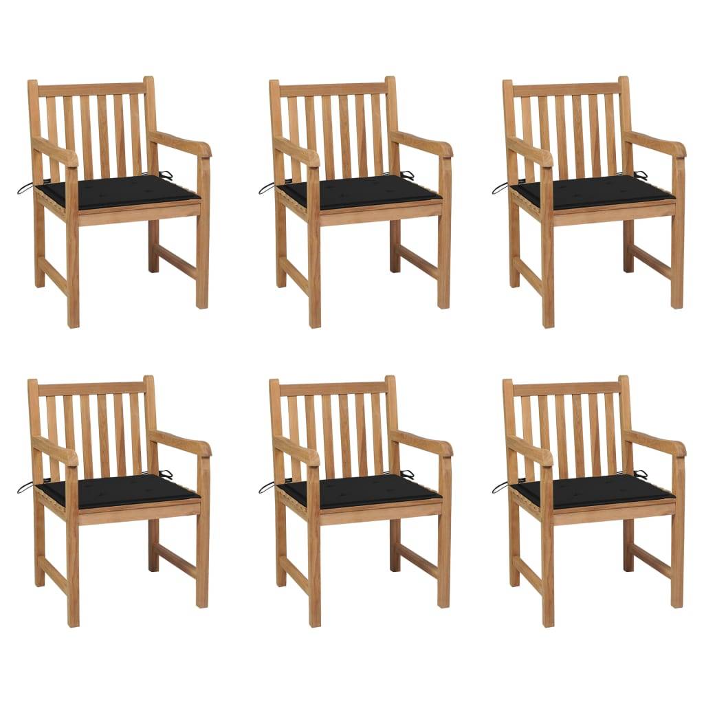vidaXL Gartenstühle 6 Stk. mit Schwarzen Kissen Massivholz Teak