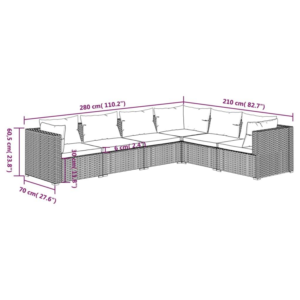 vidaXL 6-tlg. Garten-Lounge-Set mit Auflagen Poly Rattan Braun