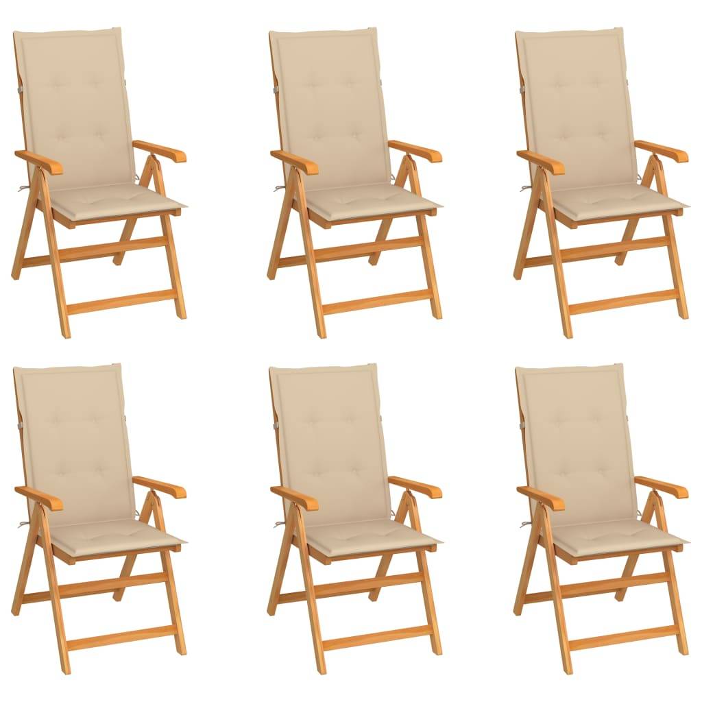 vidaXL Gartenstühle 6 Stk. mit Beigen Kissen Massivholz Teak