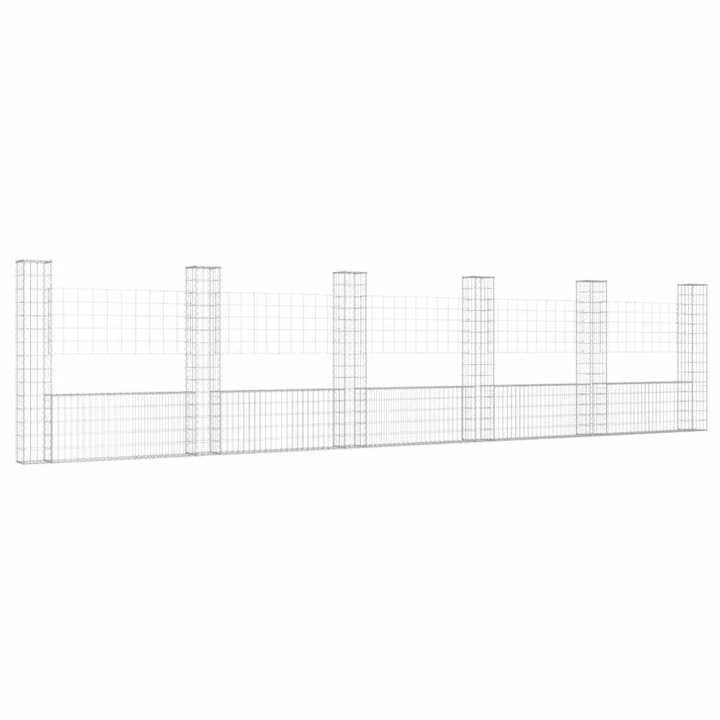 vidaXL Gabionenkorb U-Form mit 6 Säulen Eisen 620x20x150 cm