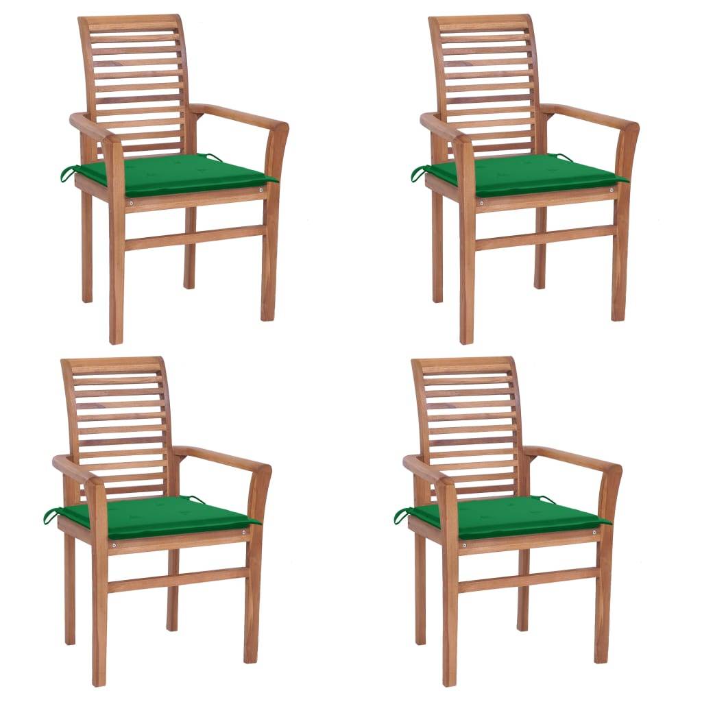vidaXL Essstühle 4 Stk. mit Grünen Kissen Massivholz Teak