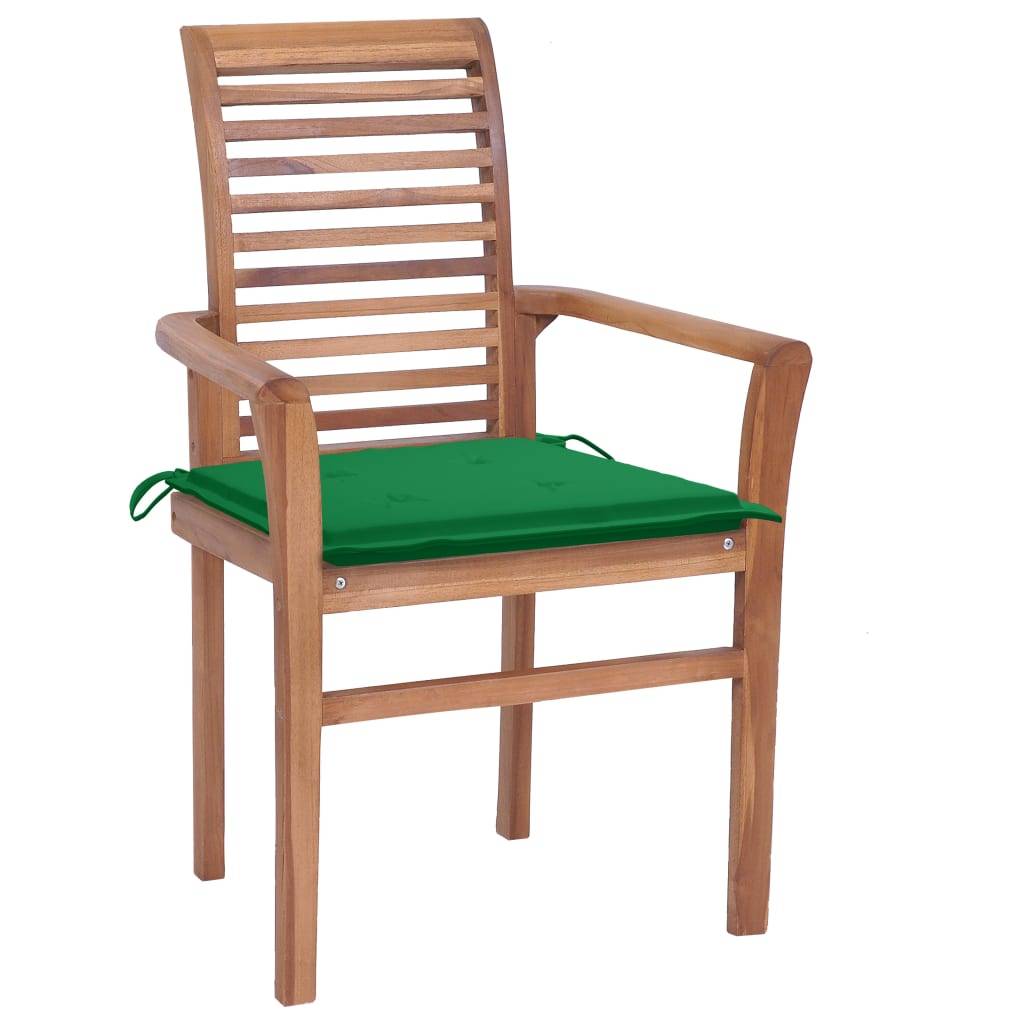 vidaXL Essstühle 4 Stk. mit Grünen Kissen Massivholz Teak