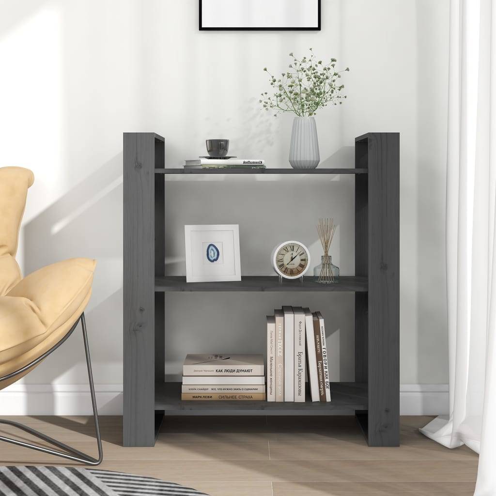 vidaXL Bücherregal/Raumteiler Grau 80x35x91 cm Massivholz Kiefer
