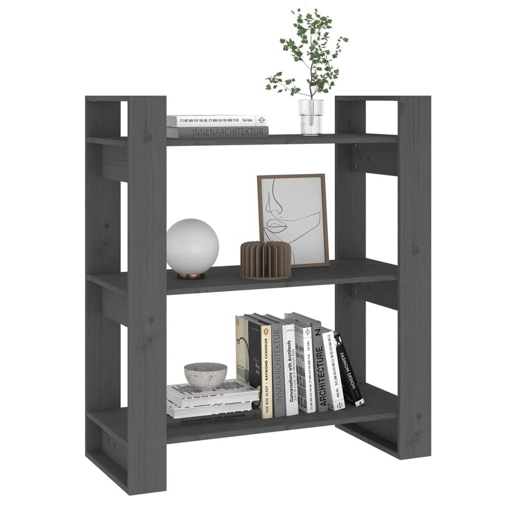 vidaXL Bücherregal/Raumteiler Grau 80x35x91 cm Massivholz Kiefer
