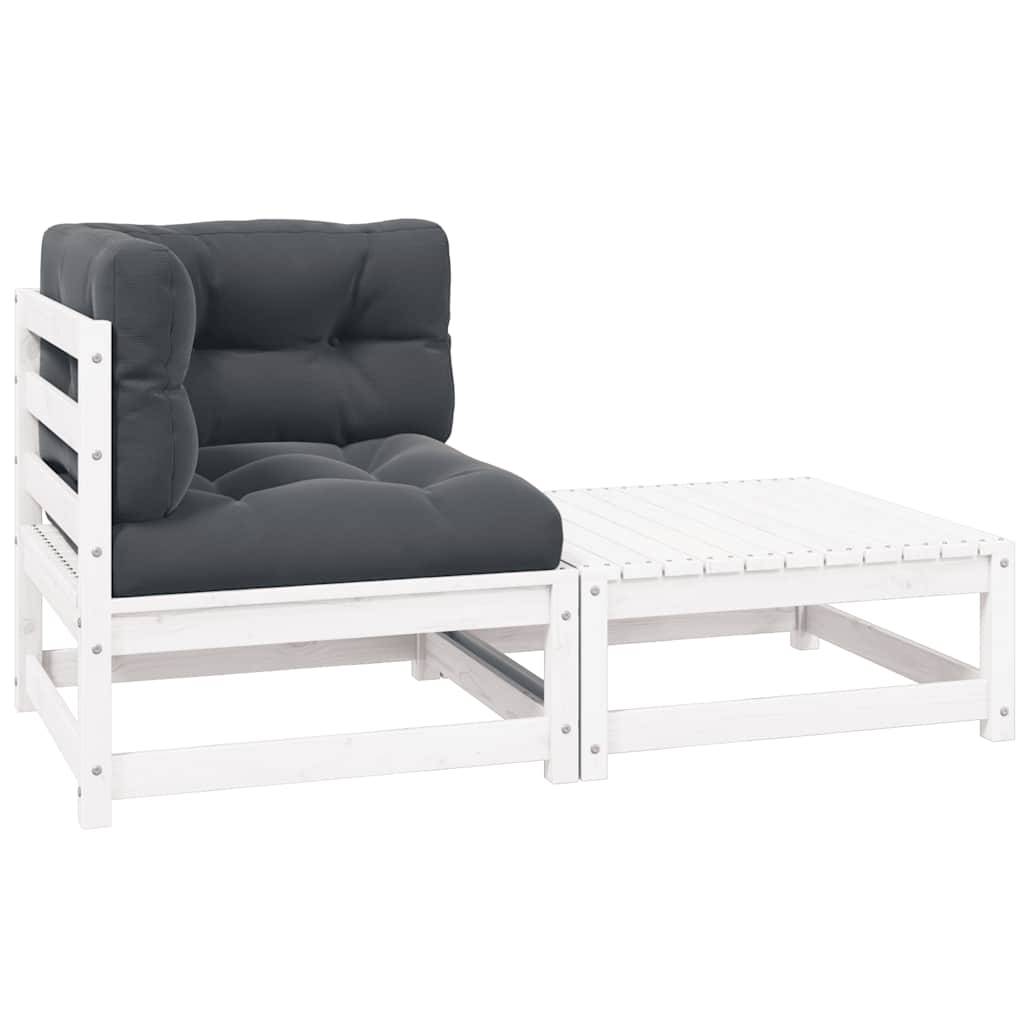 vidaXL 2-tlg. Garten-Lounge-Set mit Kissen Weiß Kiefer Massivholz
