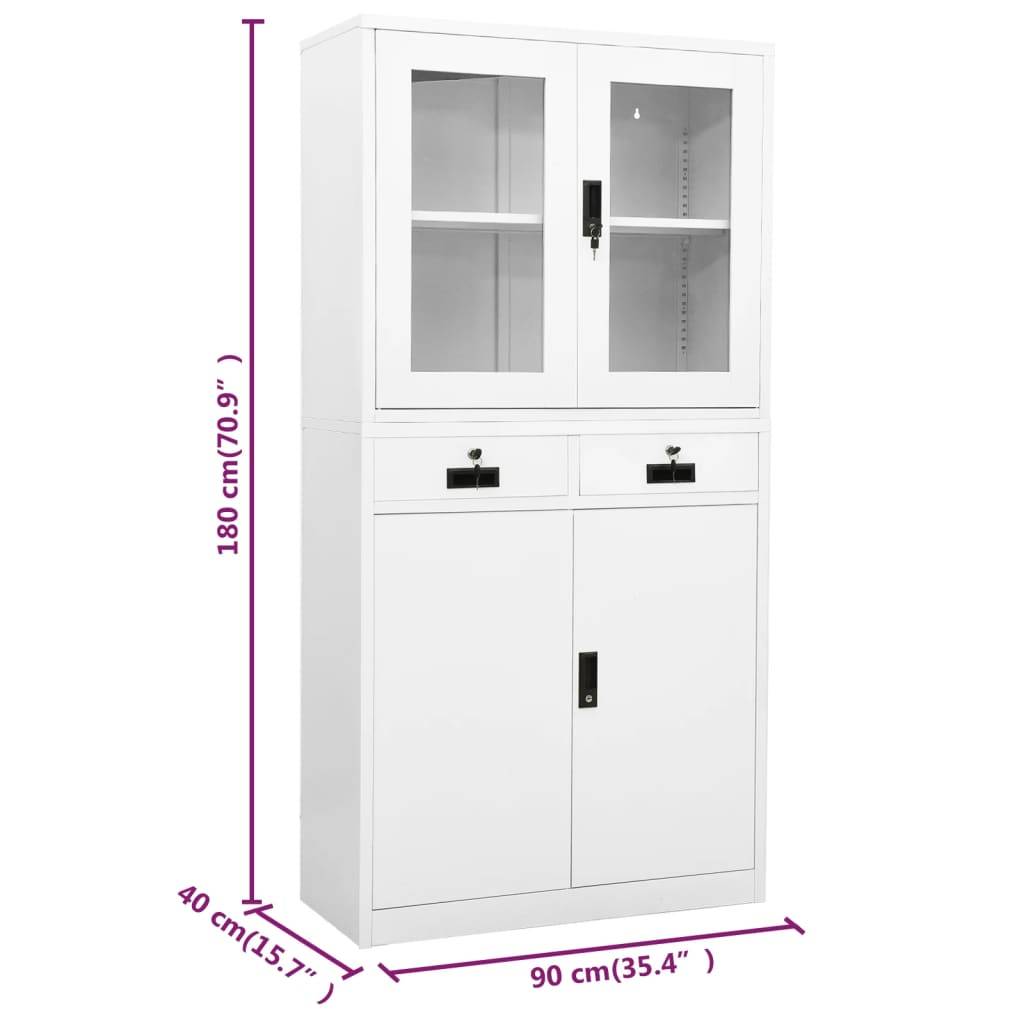 vidaXL Büroschrank Weiß 90x40x180 cm Stahl und Hartglas