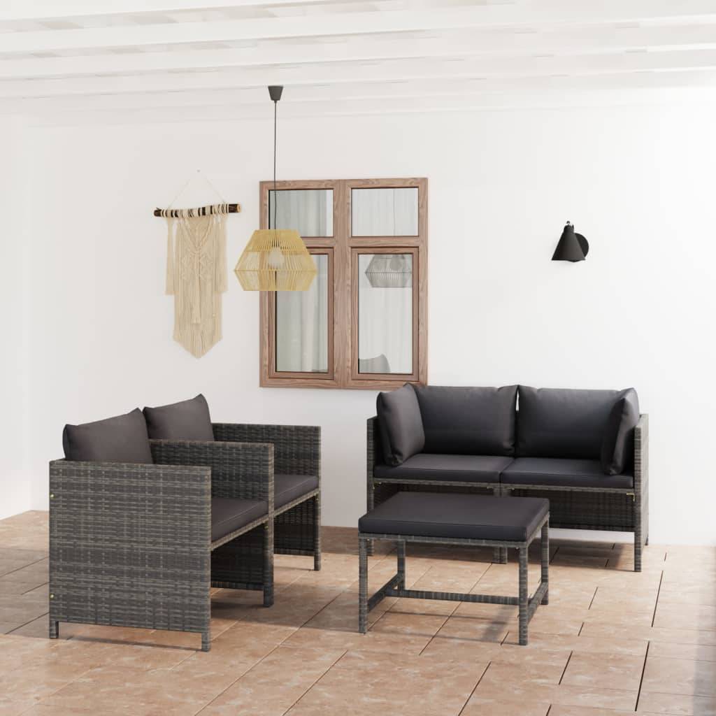 vidaXL 5-tlg. Garten-Lounge-Set mit Kissen Poly Rattan Grau