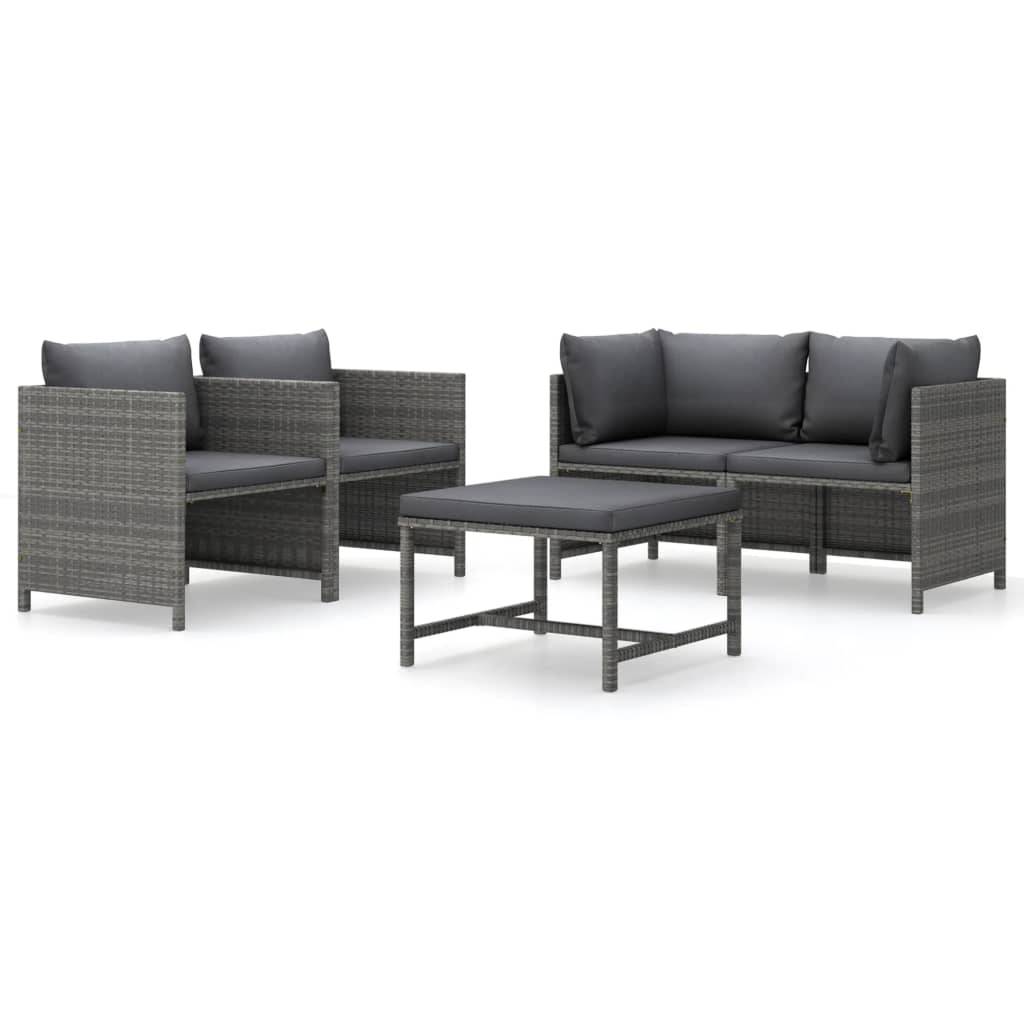 vidaXL 5-tlg. Garten-Lounge-Set mit Kissen Poly Rattan Grau