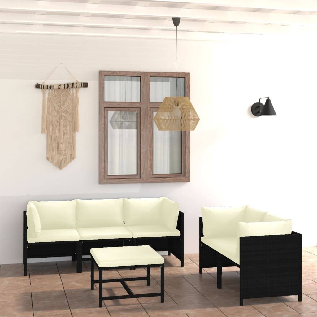 vidaXL 6-tlg. Garten-Lounge-Set mit Kissen Poly Rattan Schwarz