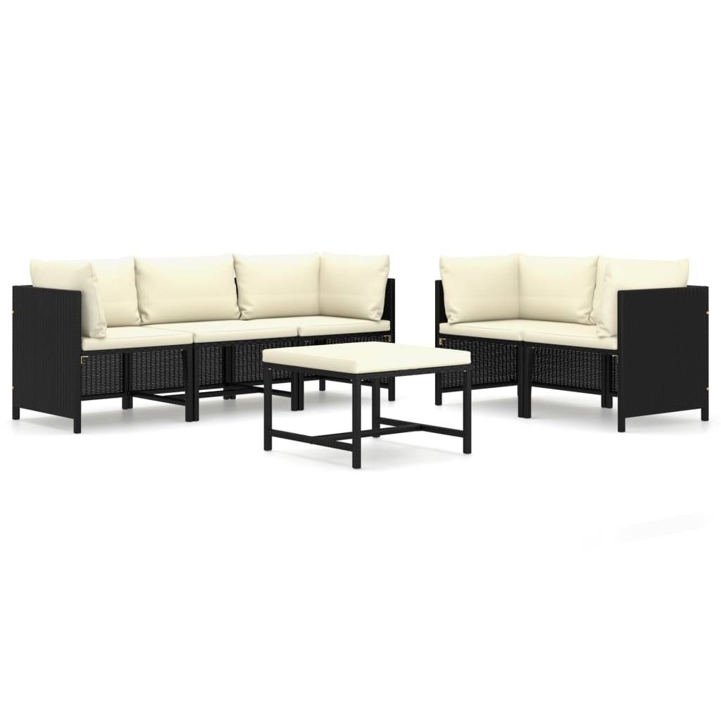 vidaXL 6-tlg. Garten-Lounge-Set mit Kissen Poly Rattan Schwarz