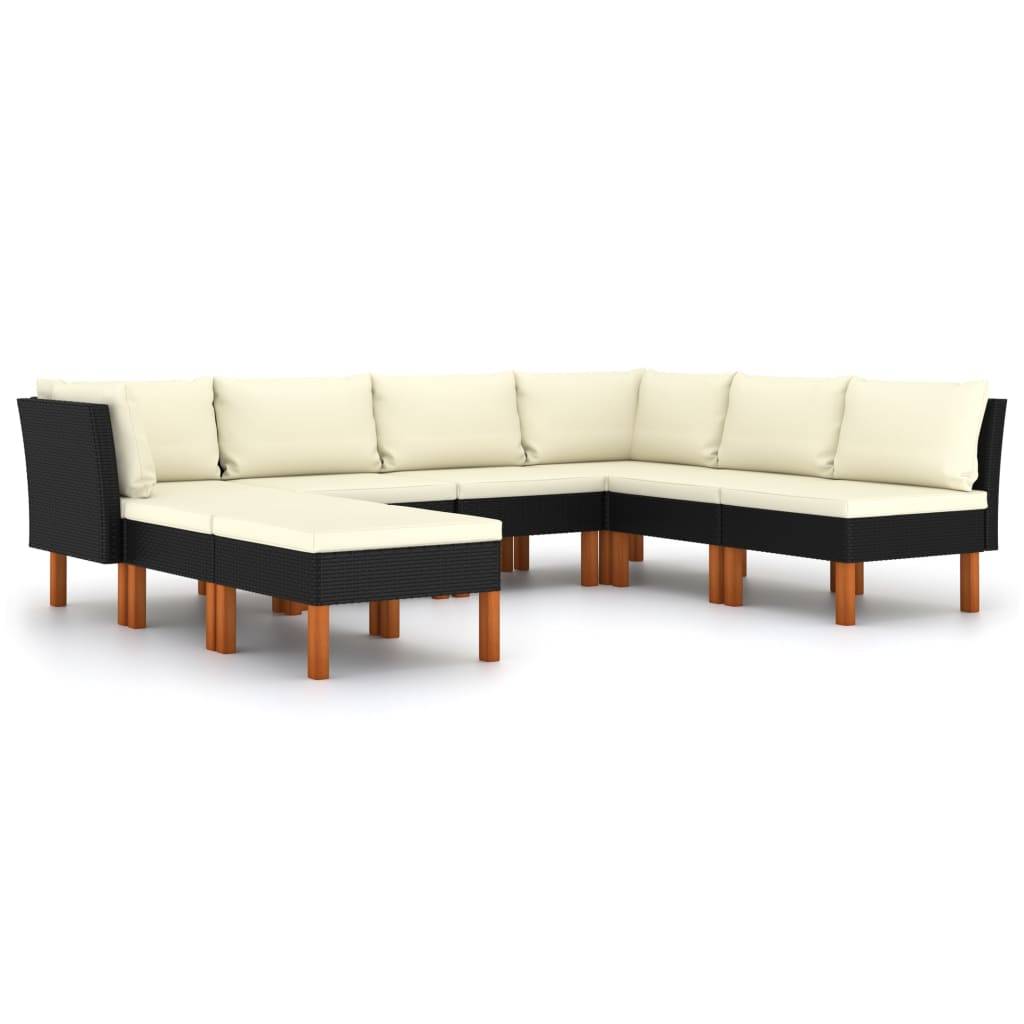 vidaXL 8-tlg. Garten-Lounge-Set mit Kissen Poly Rattan Schwarz