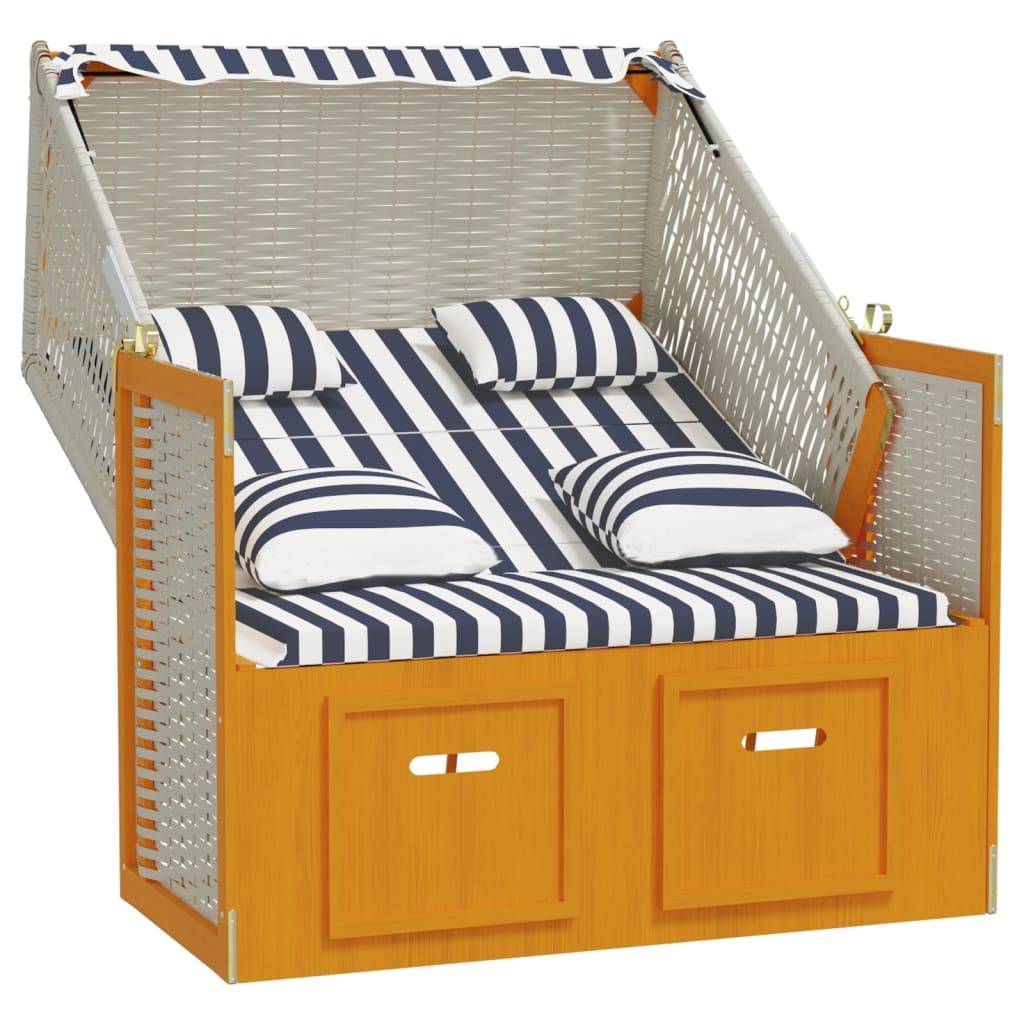 vidaXL Strandkorb mit Kissen Poly Rattan & Massivholz Weiß & Blau