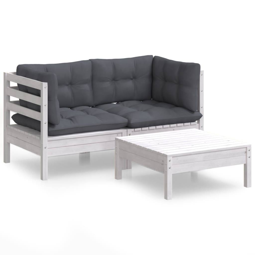 vidaXL 3-tlg. Garten-Lounge-Set mit Anthrazit Kissen Kiefernholz
