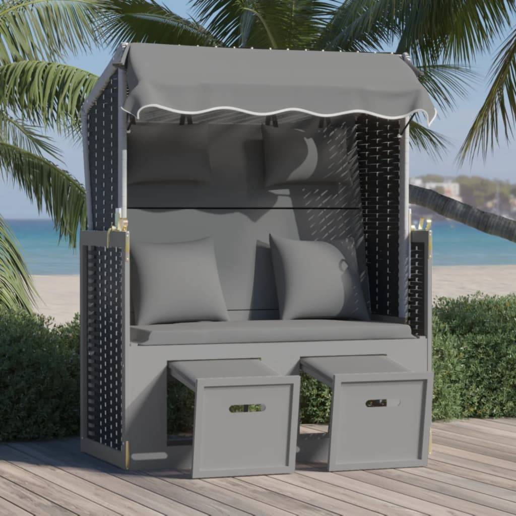 vidaXL Strandkorb mit Kissen Poly Rattan Massivholz Anthrazit Schwarz