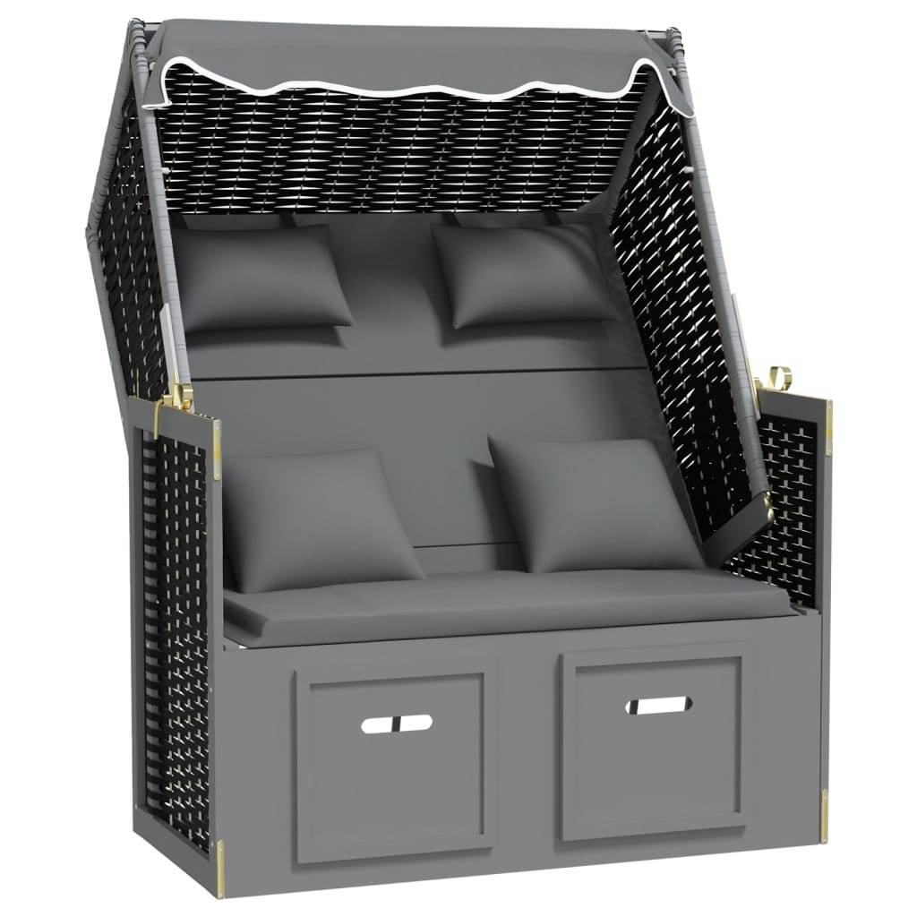 vidaXL Strandkorb mit Kissen Poly Rattan Massivholz Anthrazit Schwarz