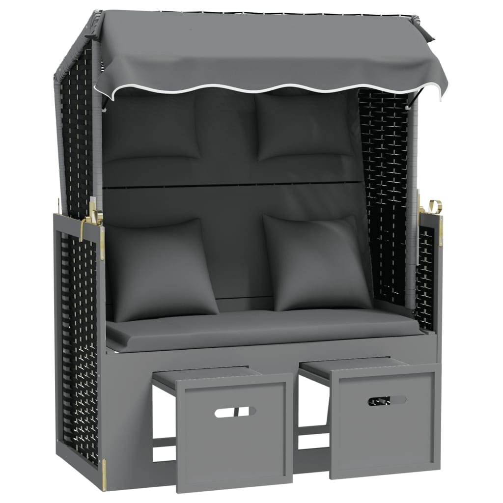 vidaXL Strandkorb mit Kissen Poly Rattan Massivholz Anthrazit Schwarz
