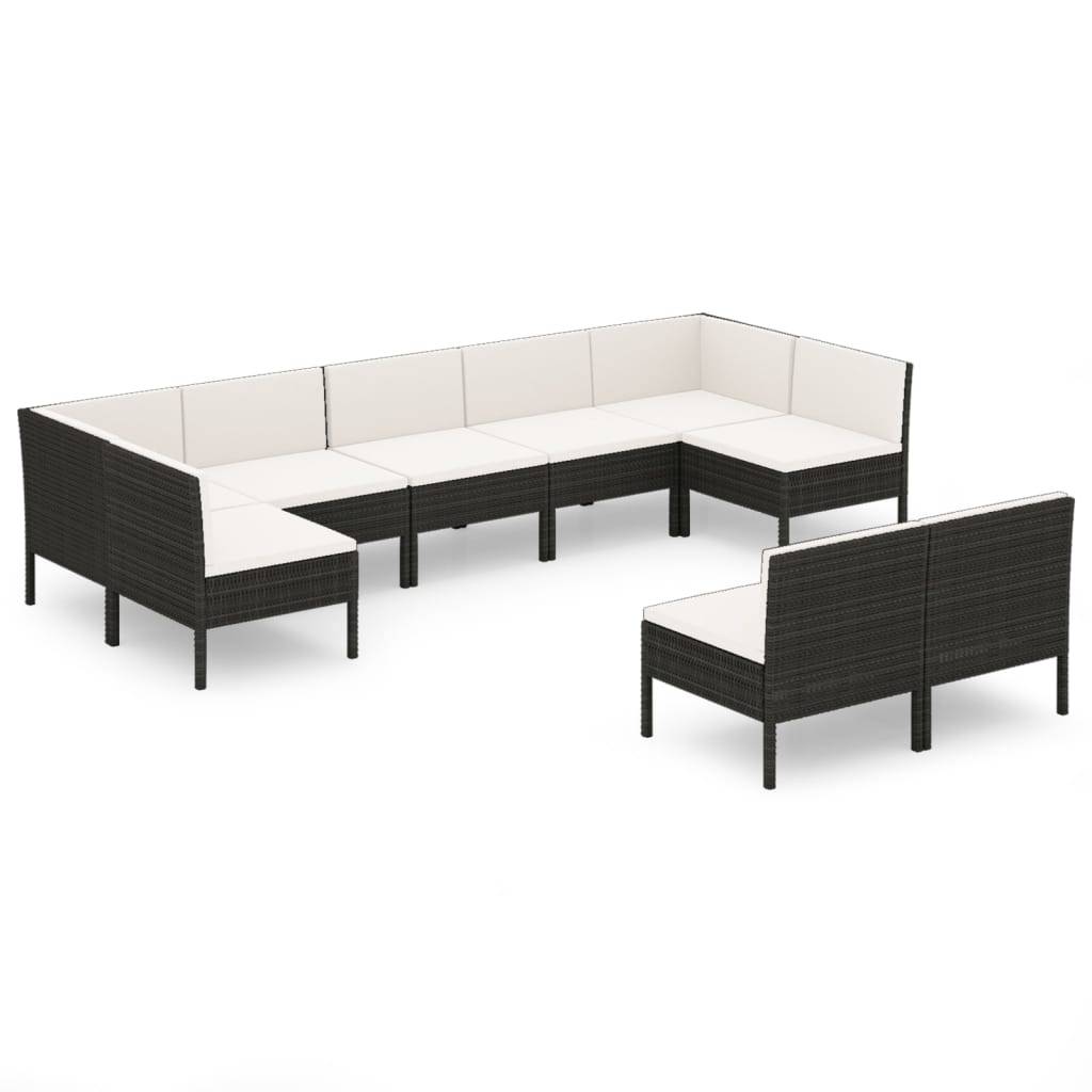 vidaXL 9-tlg. Garten-Lounge-Set mit Auflagen Poly Rattan Schwarz