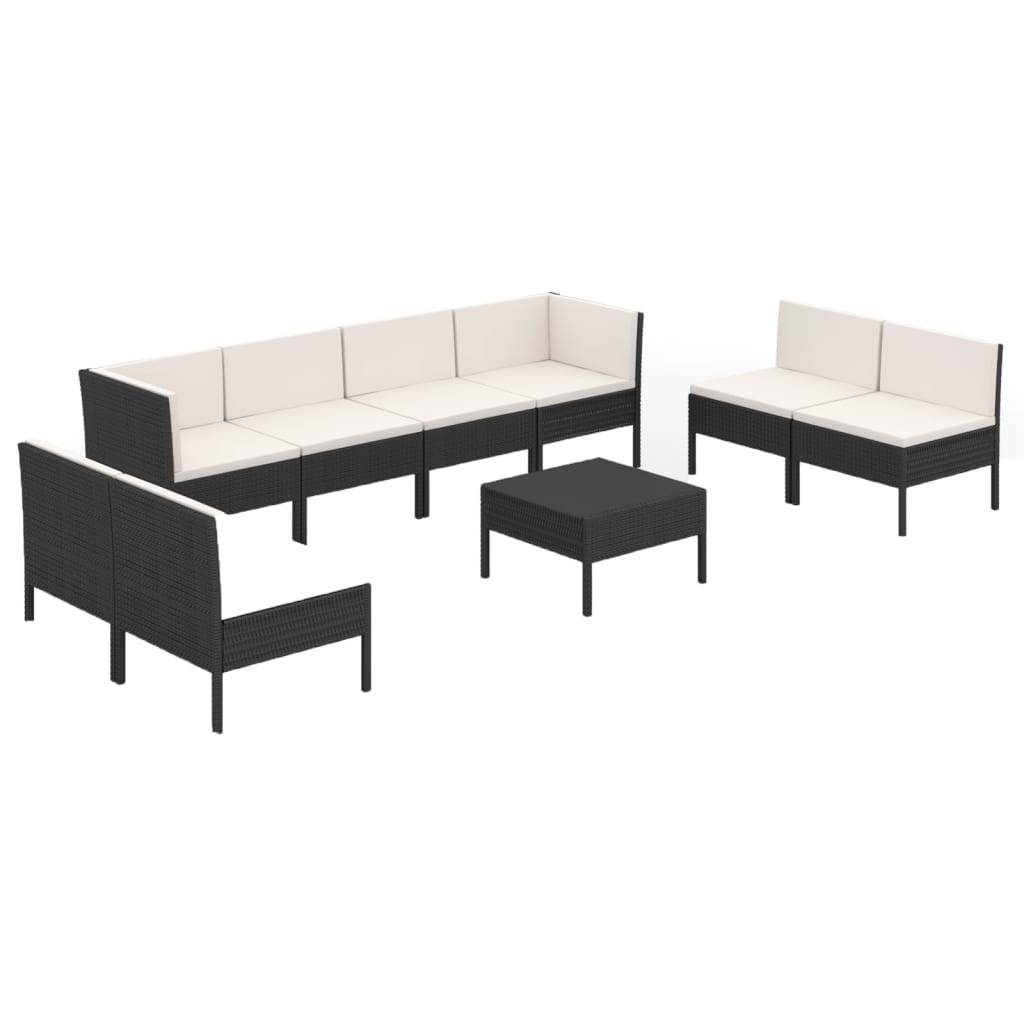 vidaXL 9-tlg. Garten-Lounge-Set mit Auflagen Poly Rattan Schwarz